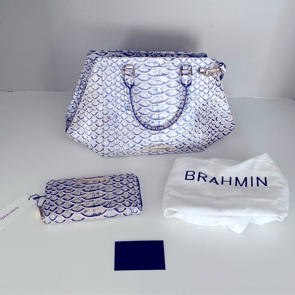 NWT RARE WALLET BRAHMIN ARDEN SATCHEL STEEL PAMILLA PURSE SURI WALLET SET